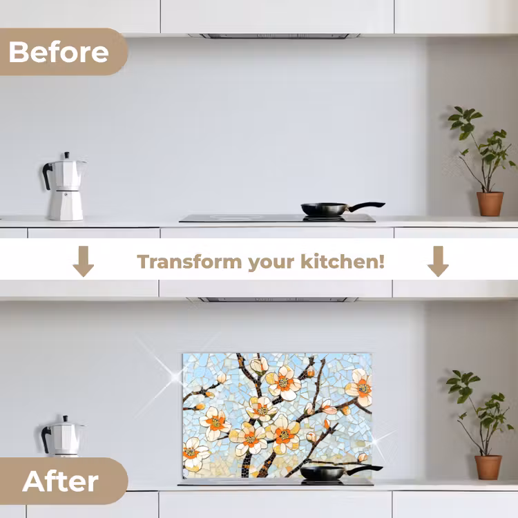Kitchen splashback for hob - Blossoms - White - Mosaic - Branch — 7