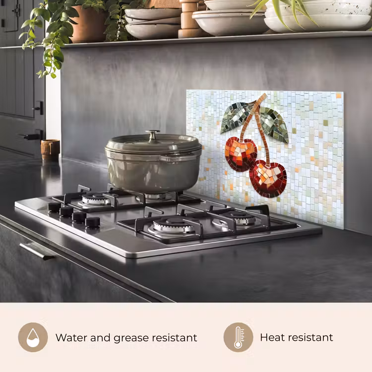 Kitchen splashback for hob - Cherry - Red - Mosaic - Leaves — 2
