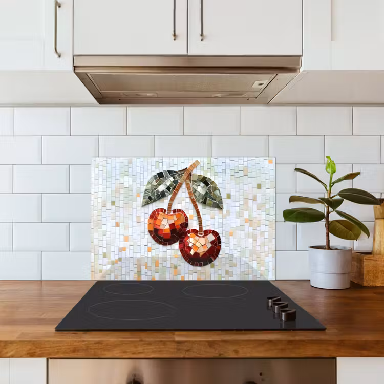 Kitchen splashback for hob - Cherry - Red - Mosaic - Leaves — 3