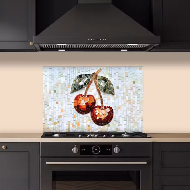 Kitchen splashback for hob - Cherry - Red - Mosaic - Leaves — 5