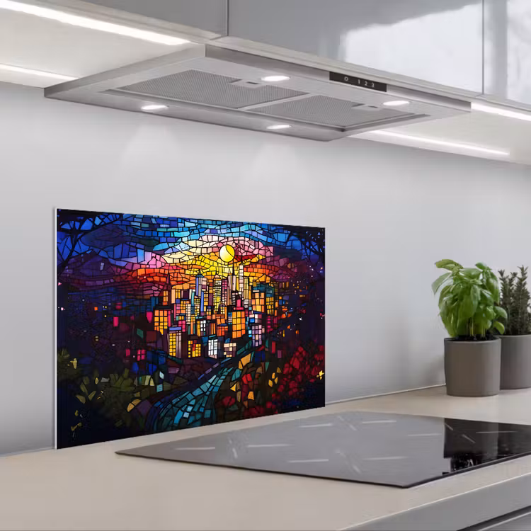 Kitchen splashback for hob - City - Moon - Mosaic - Colorful — 1