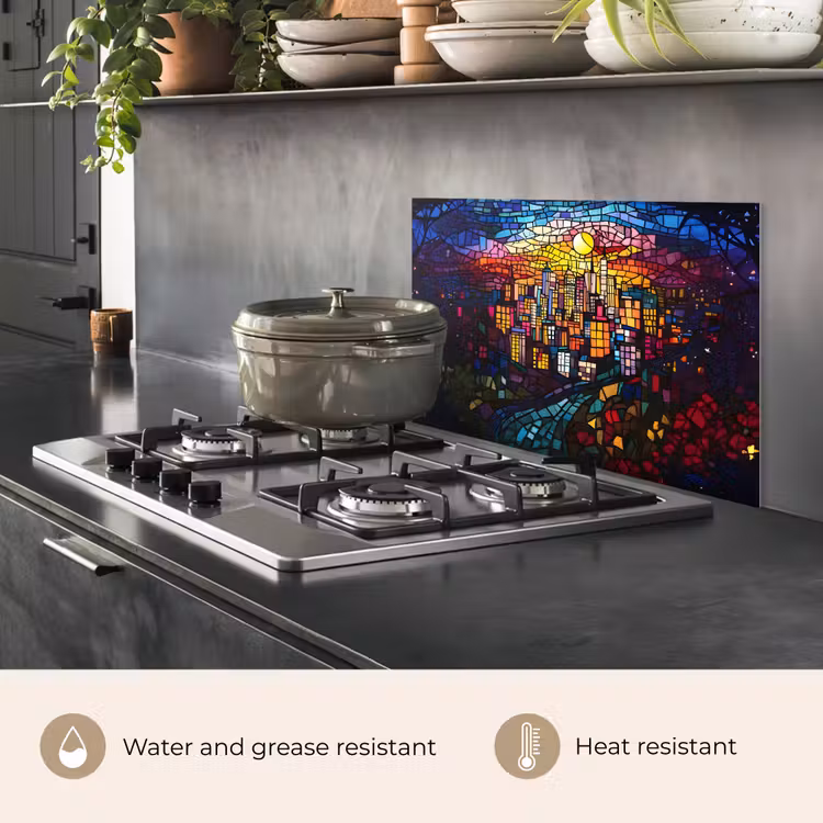 Kitchen splashback for hob - City - Moon - Mosaic - Colorful — 2