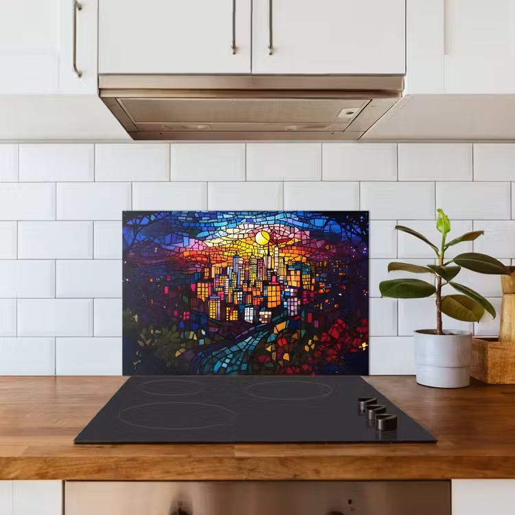 Kitchen splashback for hob - City - Moon - Mosaic - Colorful — 3