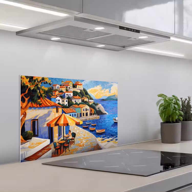 Kitchen splashback for hob - Coastal village - Cottages - Mosaic - Sea — 1