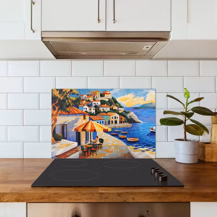 Kitchen splashback for hob - Coastal village - Cottages - Mosaic - Sea — 3
