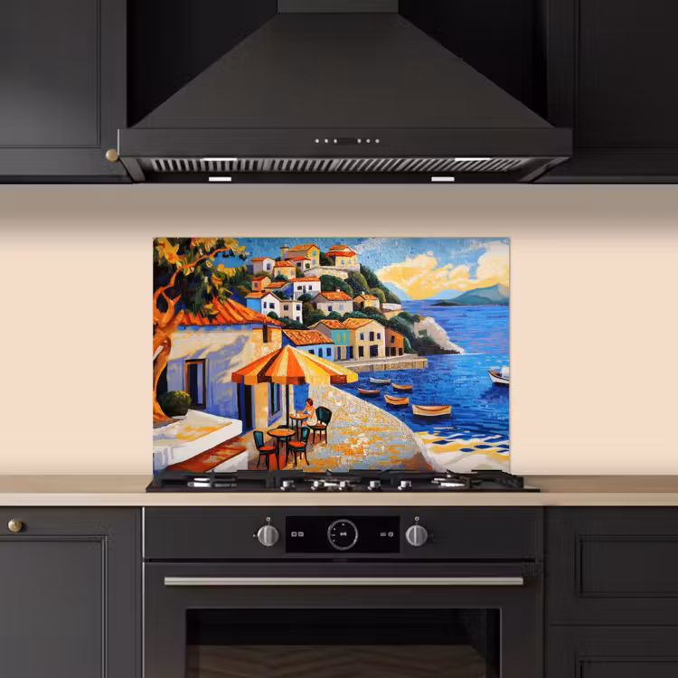 Kitchen splashback for hob - Coastal village - Cottages - Mosaic - Sea — 5