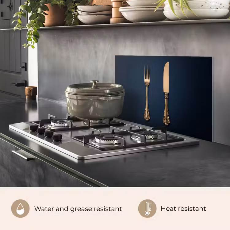 Kitchen splashback for hob - Cutlery - Dark blue - Gold — 2