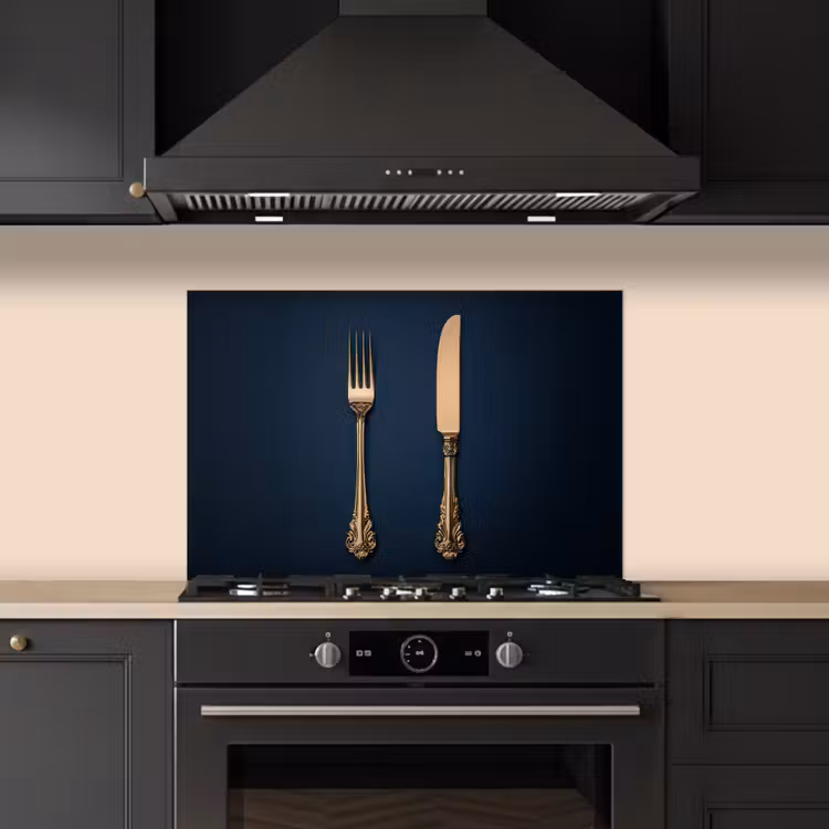 Kitchen splashback for hob - Cutlery - Dark blue - Gold — 5