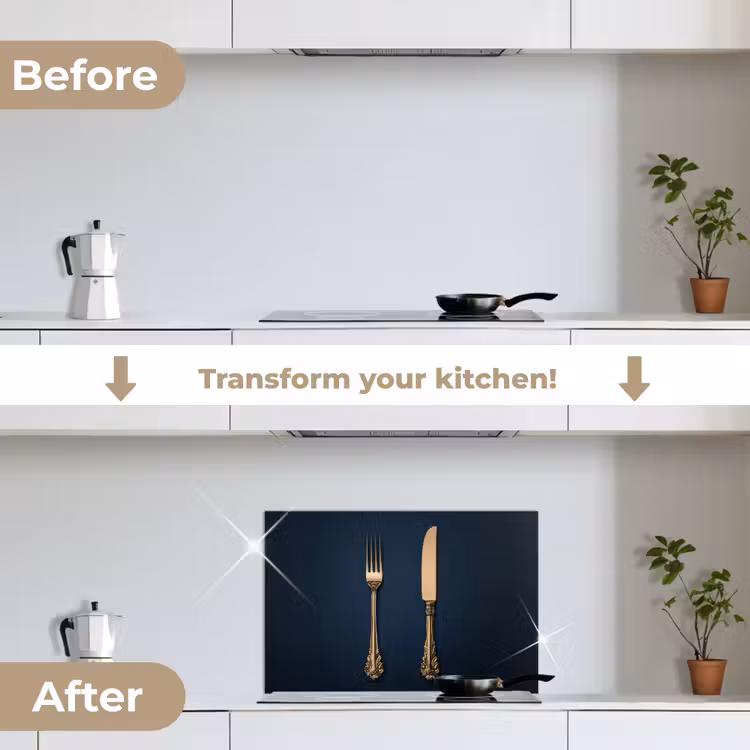 Kitchen splashback for hob - Cutlery - Dark blue - Gold — 7
