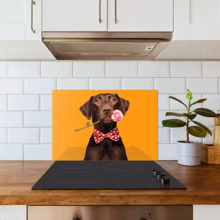 Kitchen splashback for hob - Dog - Orange - Rose - Valentine — 3