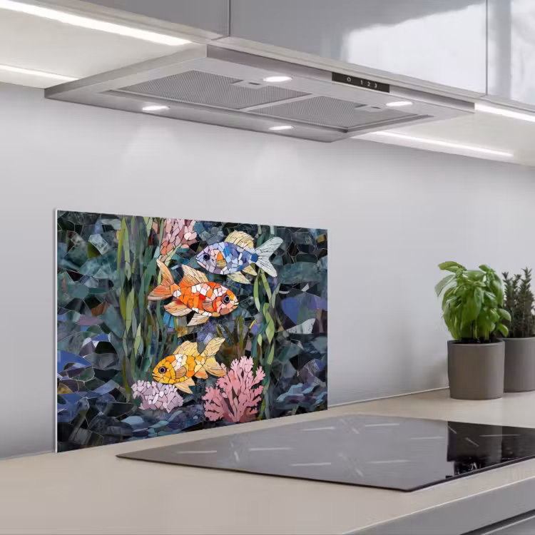 Kitchen splashback for hob - Fish - Coral - Sea - Mosaic — 1