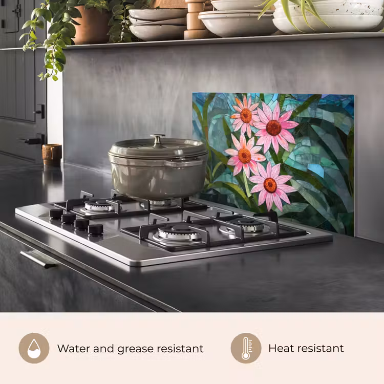 Kitchen splashback for hob - Flowers - Pink - Glass Mosaic — 2