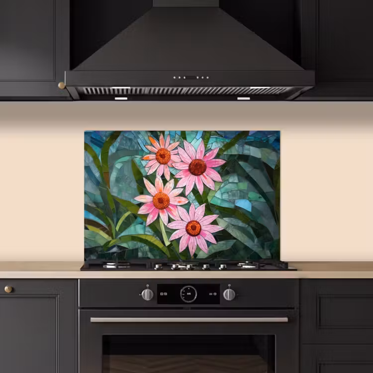 Kitchen splashback for hob - Flowers - Pink - Glass Mosaic — 5