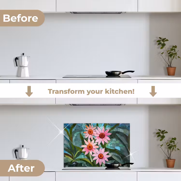 Kitchen splashback for hob - Flowers - Pink - Glass Mosaic — 7