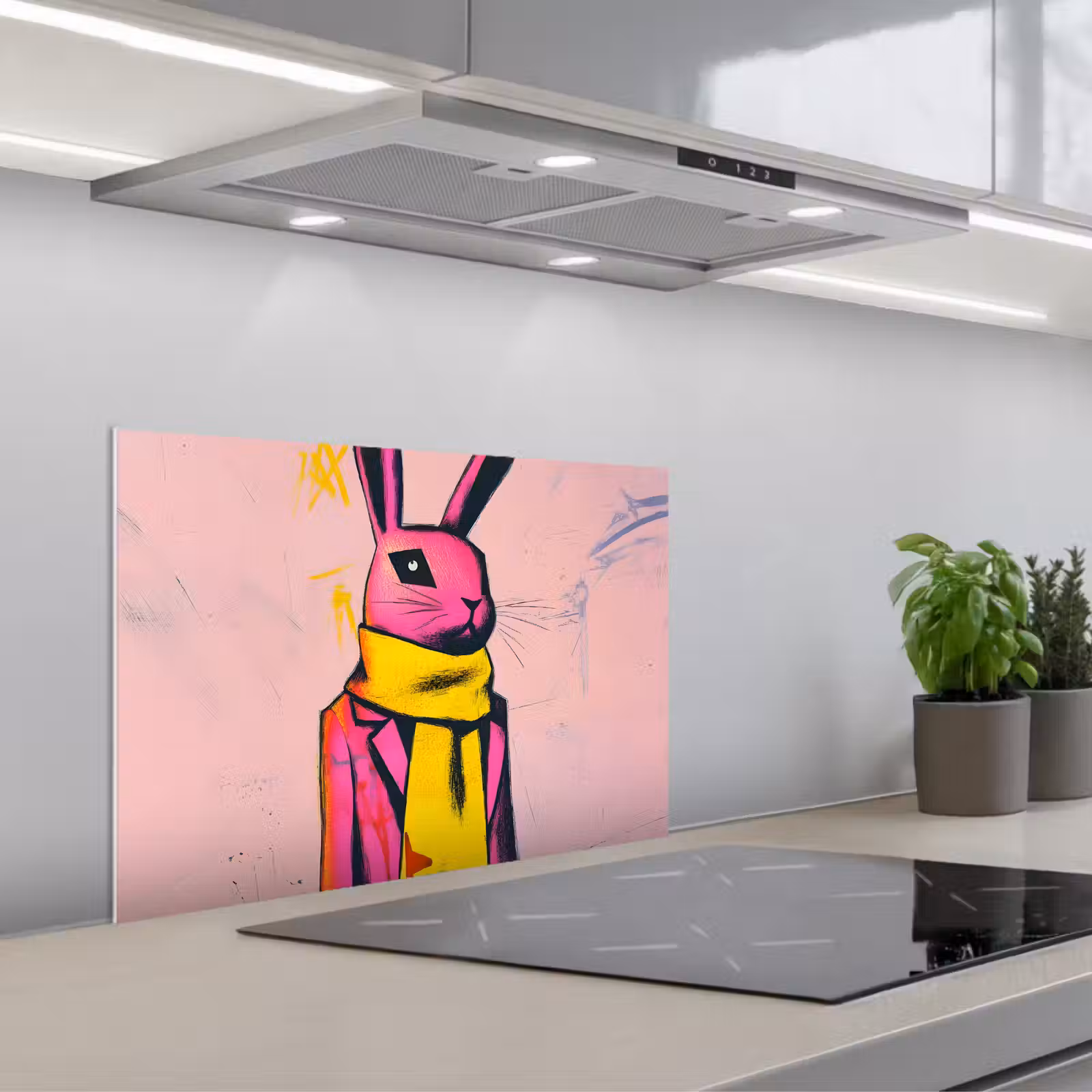 Kitchen splashback for hob - Abstract - Rabbit - Scarf - Yellow — 1