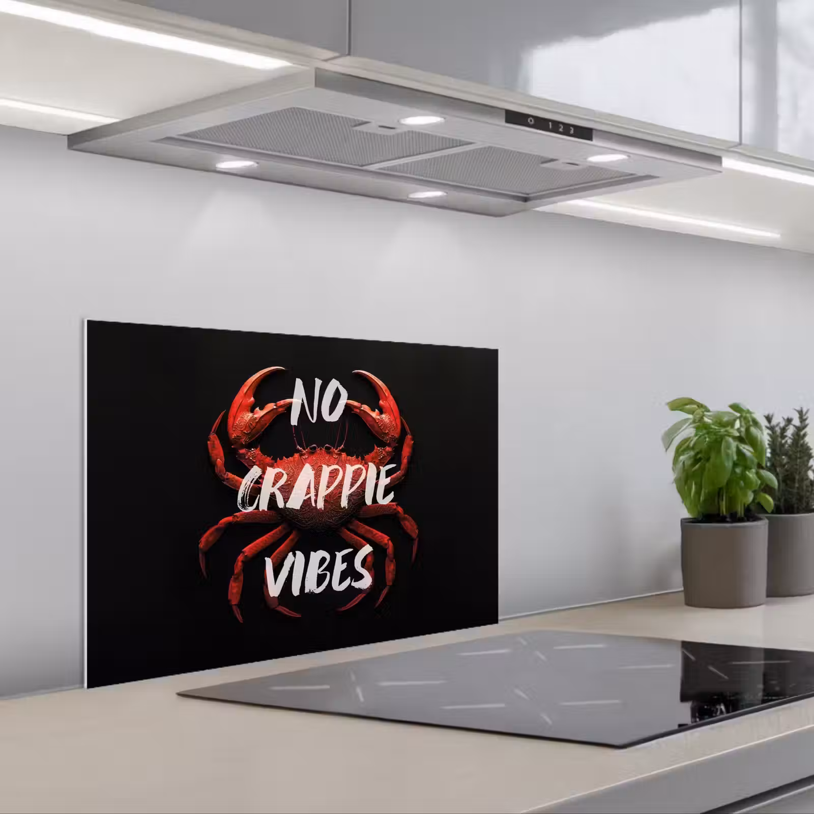 Kitchen splashback for hob - Crab - Red - Text - Black — 1