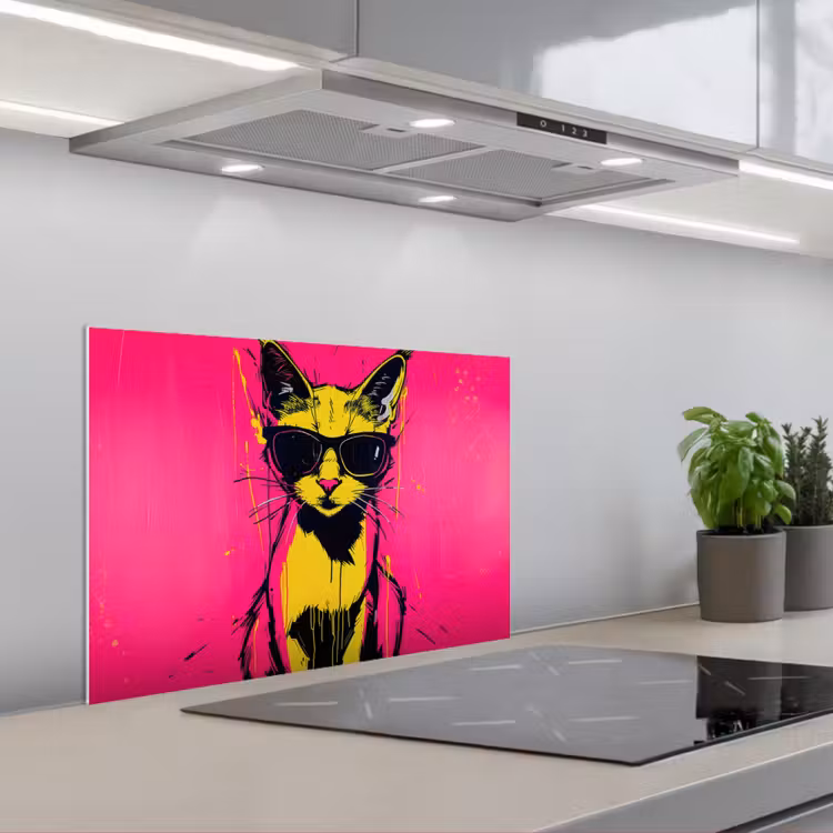 Kitchen splashback for hob - Cat - Art - Sunglasses - Pink — 1