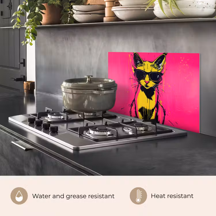 Kitchen splashback for hob - Cat - Art - Sunglasses - Pink — 2