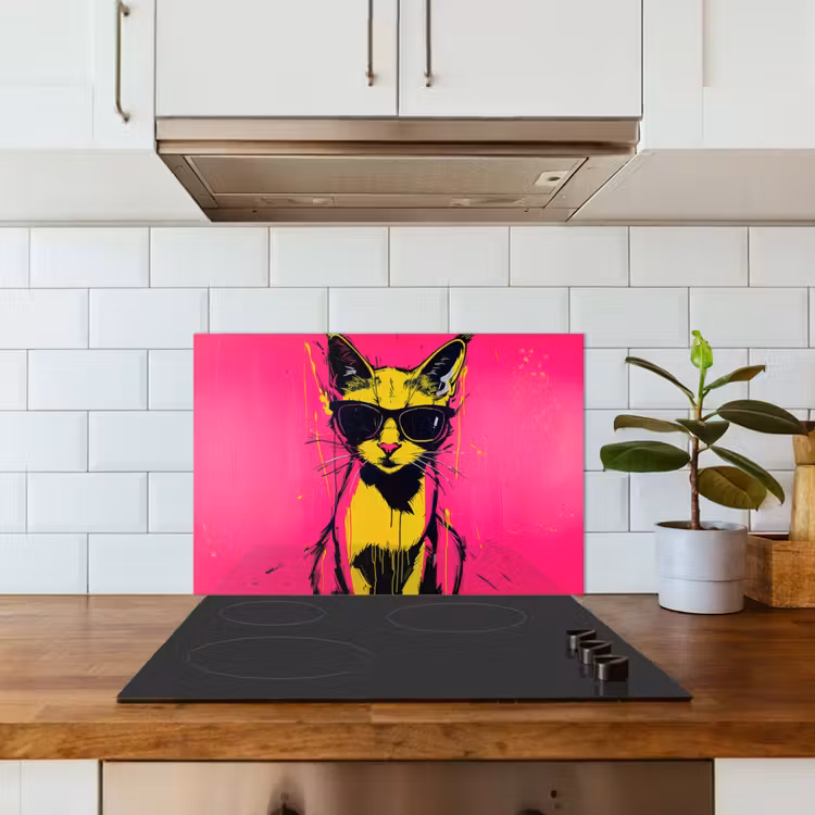 Kitchen splashback for hob - Cat - Art - Sunglasses - Pink — 3