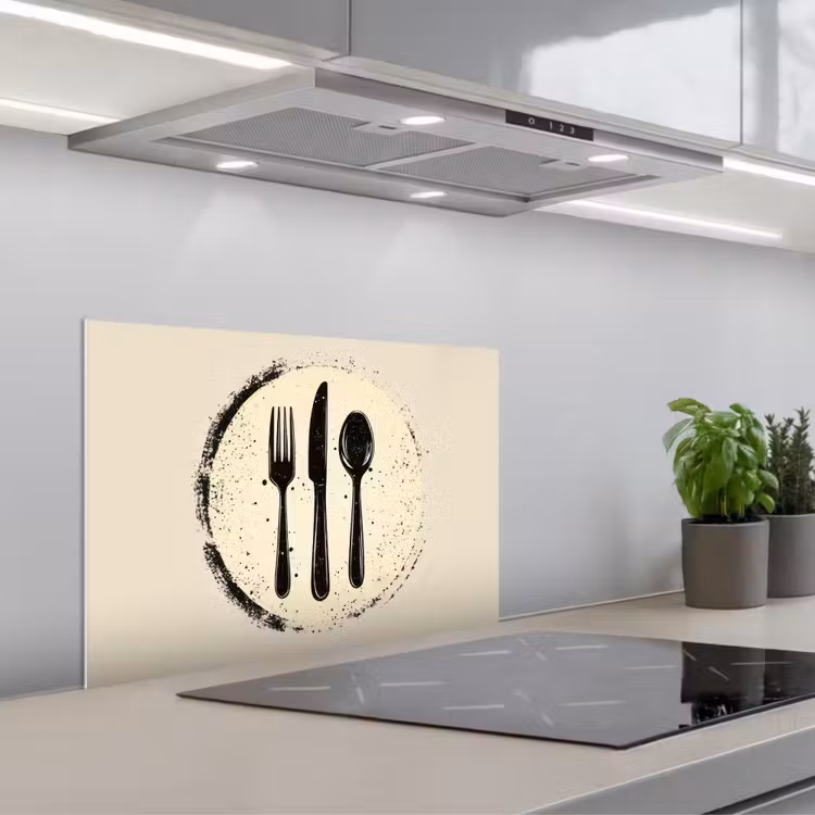 Kitchen splashback for hob - Black - Cutlery - Round — 1