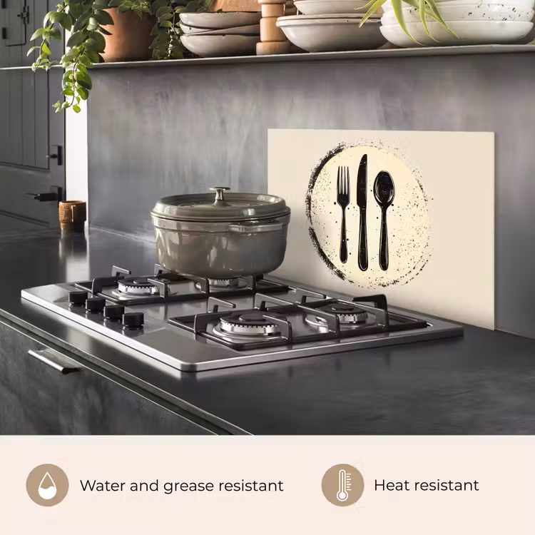 Kitchen splashback for hob - Black - Cutlery - Round — 2