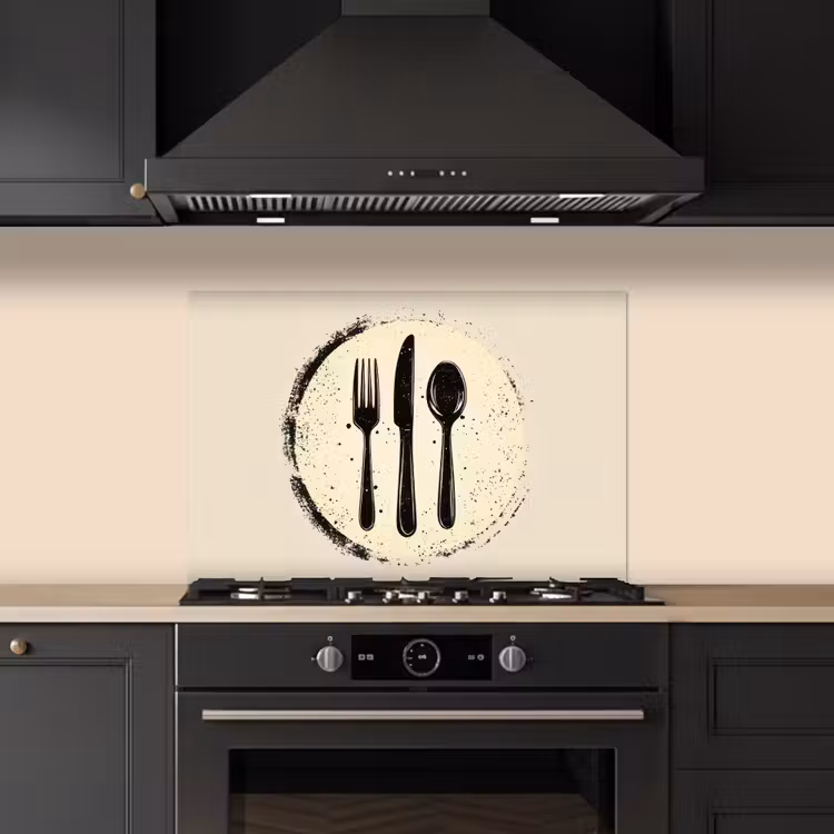 Kitchen splashback for hob - Black - Cutlery - Round — 5