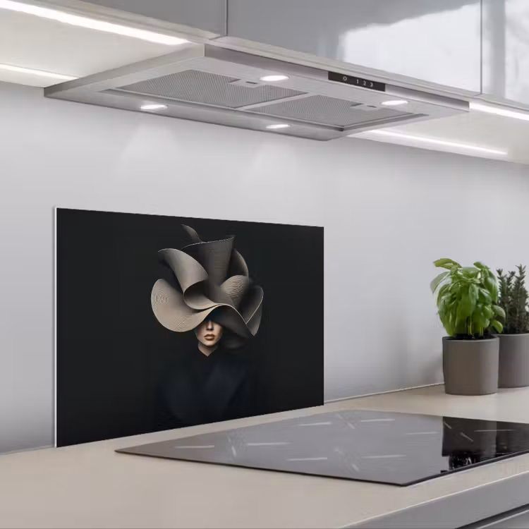 Kitchen splashback for hob - Black - Hat - Woman — 1