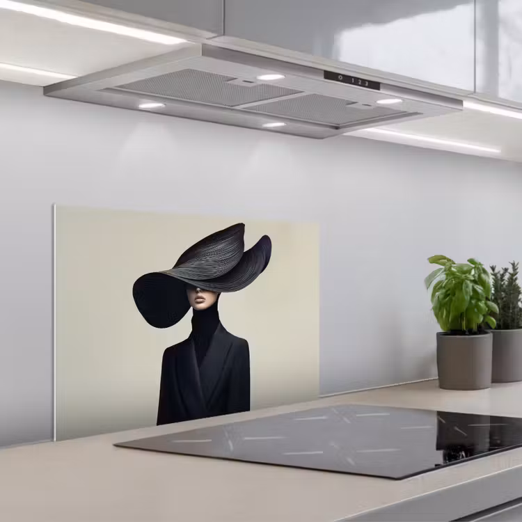 Kitchen splashback for hob - Black - Woman - Hat — 1