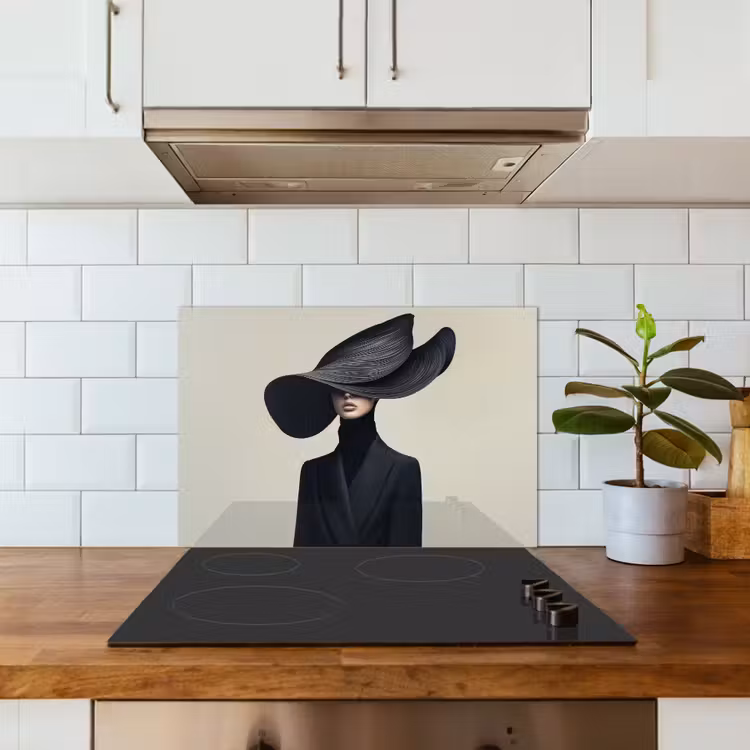 Kitchen splashback for hob - Black - Woman - Hat — 3