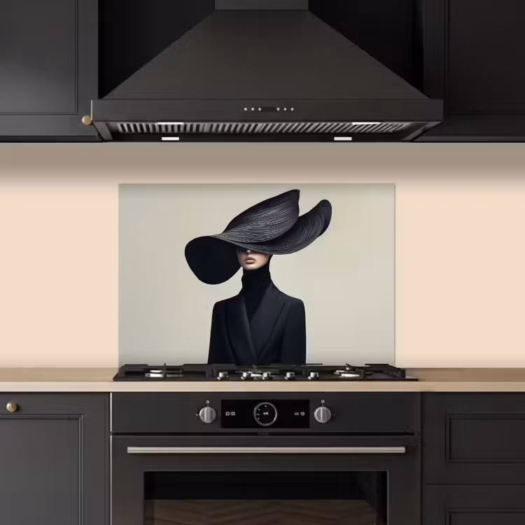Kitchen splashback for hob - Black - Woman - Hat — 5