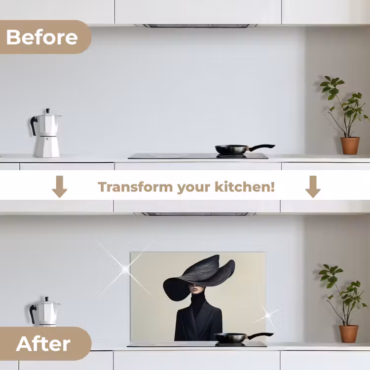 Kitchen splashback for hob - Black - Woman - Hat — 7