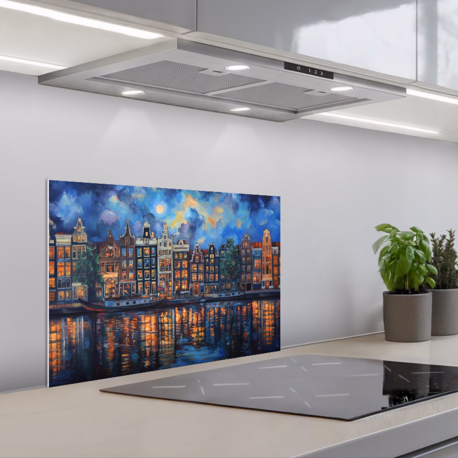 Kitchen splashback for hob - Canals Amsterdam - Houses - City - Colorful — 1