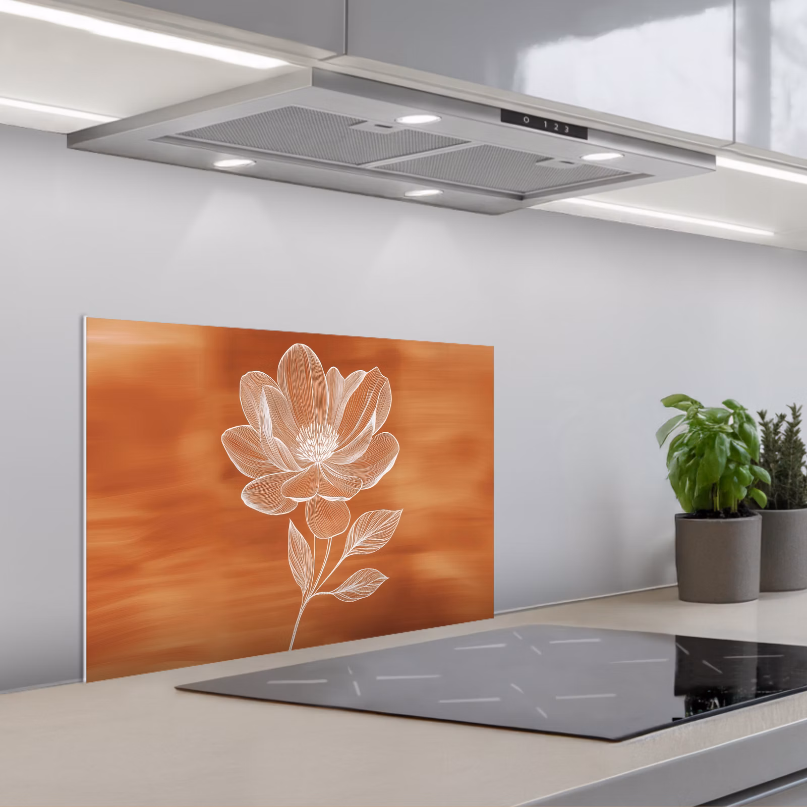 Kitchen splashback for hob - Flower - Minimalist - White — 1