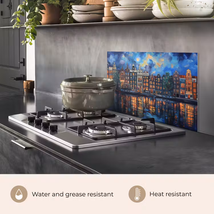 Kitchen splashback for hob - Canals Amsterdam - Houses - City - Colorful — 2
