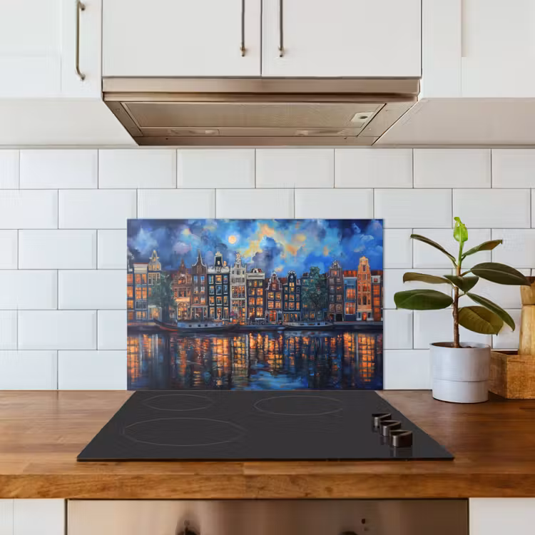 Kitchen splashback for hob - Canals Amsterdam - Houses - City - Colorful — 3