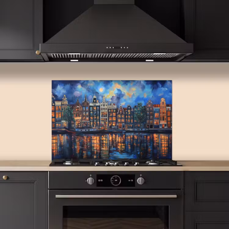 Kitchen splashback for hob - Canals Amsterdam - Houses - City - Colorful — 5