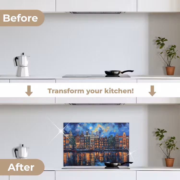 Kitchen splashback for hob - Canals Amsterdam - Houses - City - Colorful — 7
