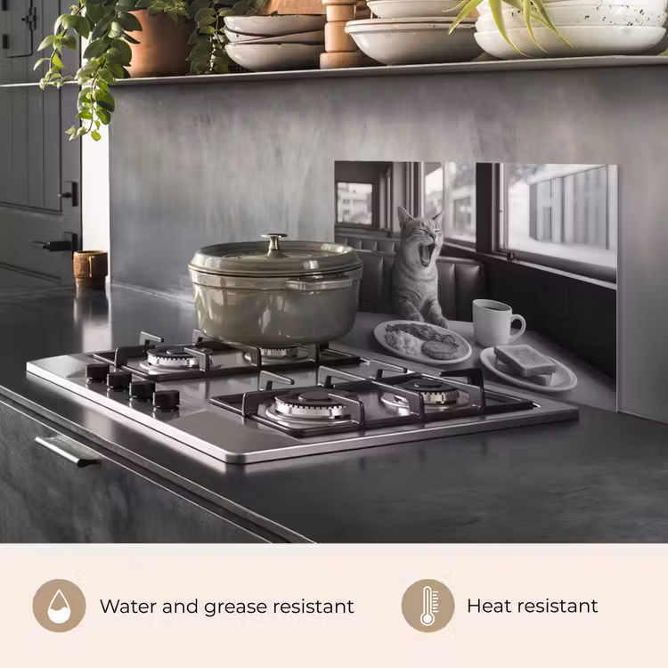 Kitchen splashback for hob - Cat - Coffee - Bread - Black — 2