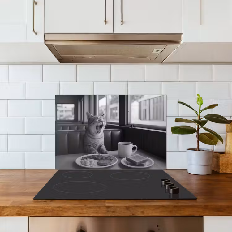 Kitchen splashback for hob - Cat - Coffee - Bread - Black — 3