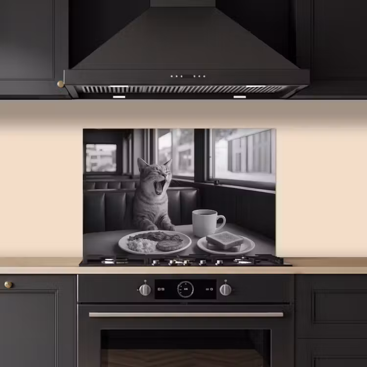 Kitchen splashback for hob - Cat - Coffee - Bread - Black — 5