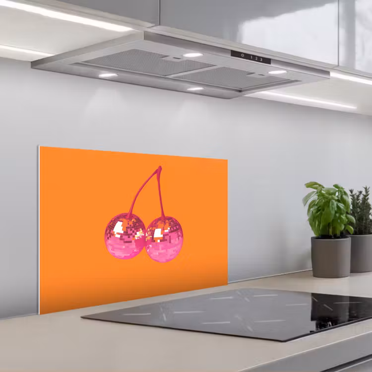 Kitchen splashback for hob - Discoballs - Cherry - Mirrors - Pink — 1