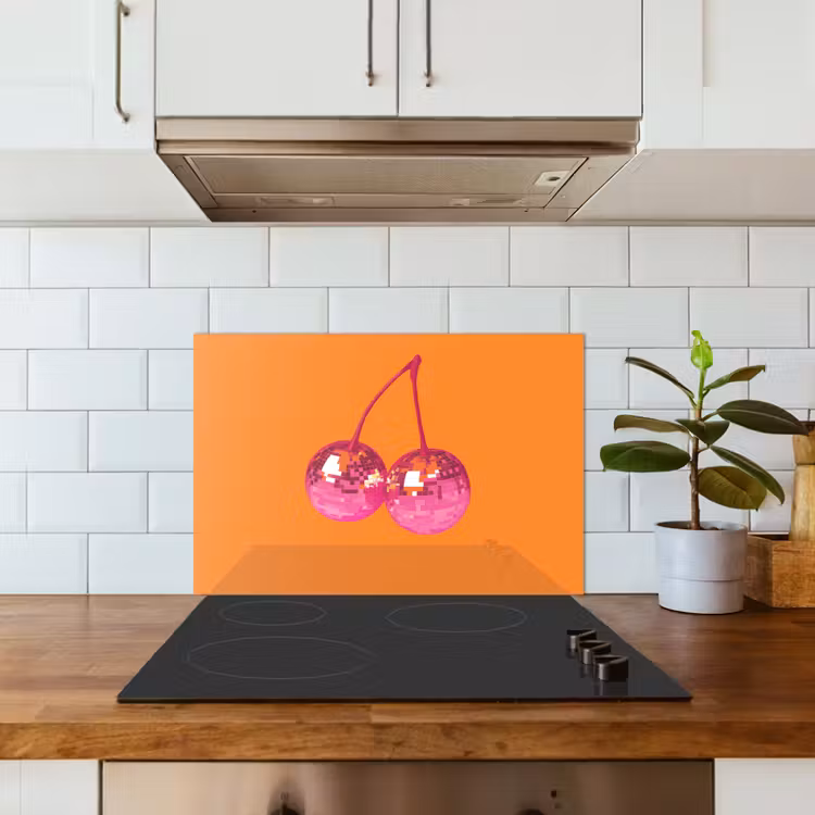 Kitchen splashback for hob - Discoballs - Cherry - Mirrors - Pink — 3