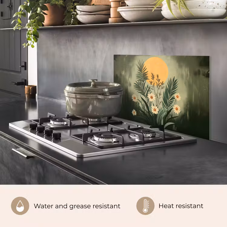 Kitchen splashback for hob - Flowers - Leaves - Sun - Green — 2