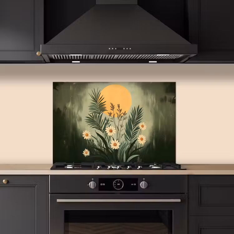 Kitchen splashback for hob - Flowers - Leaves - Sun - Green — 5
