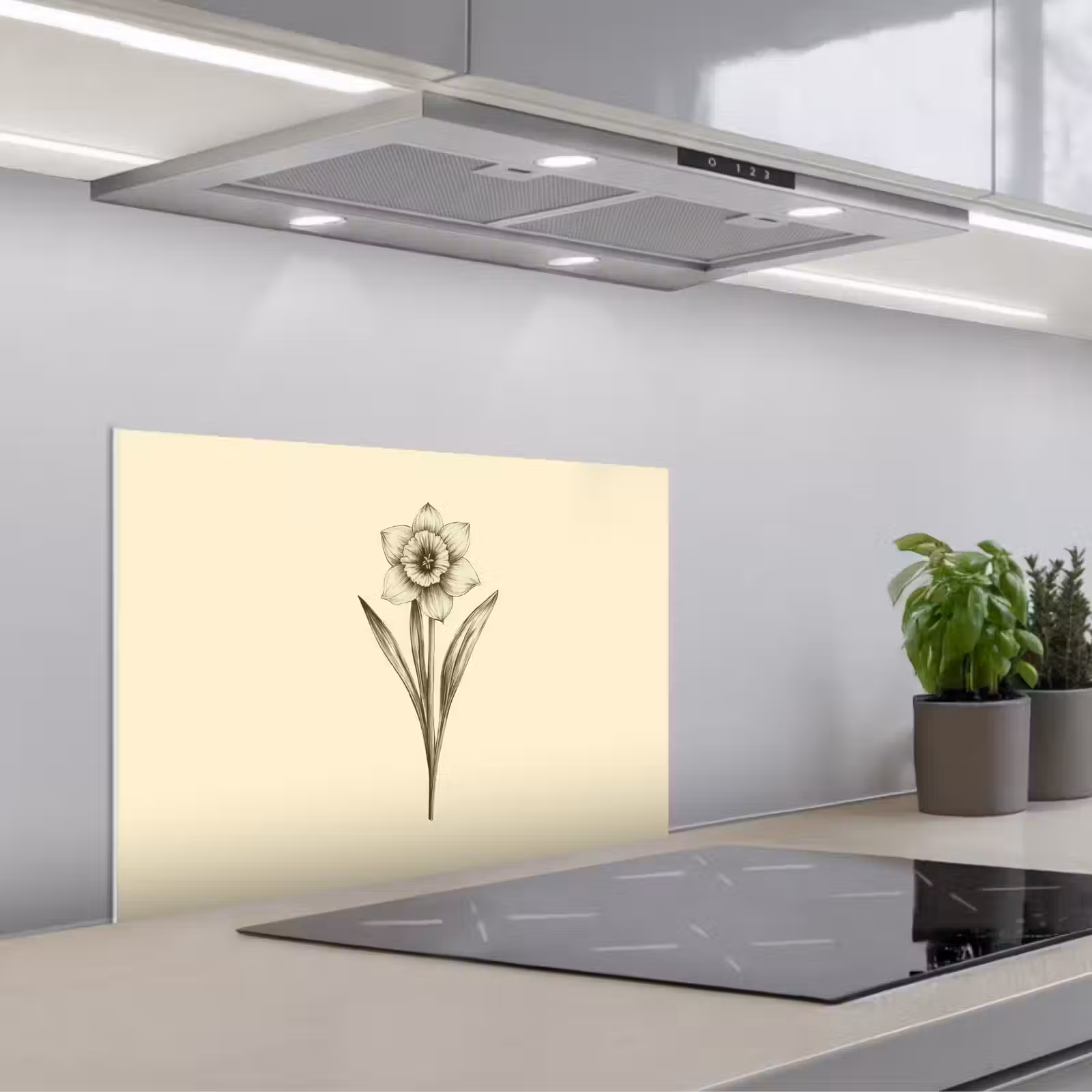 Kitchen splashback for hob - Black - Daffodil - Illustration — 1