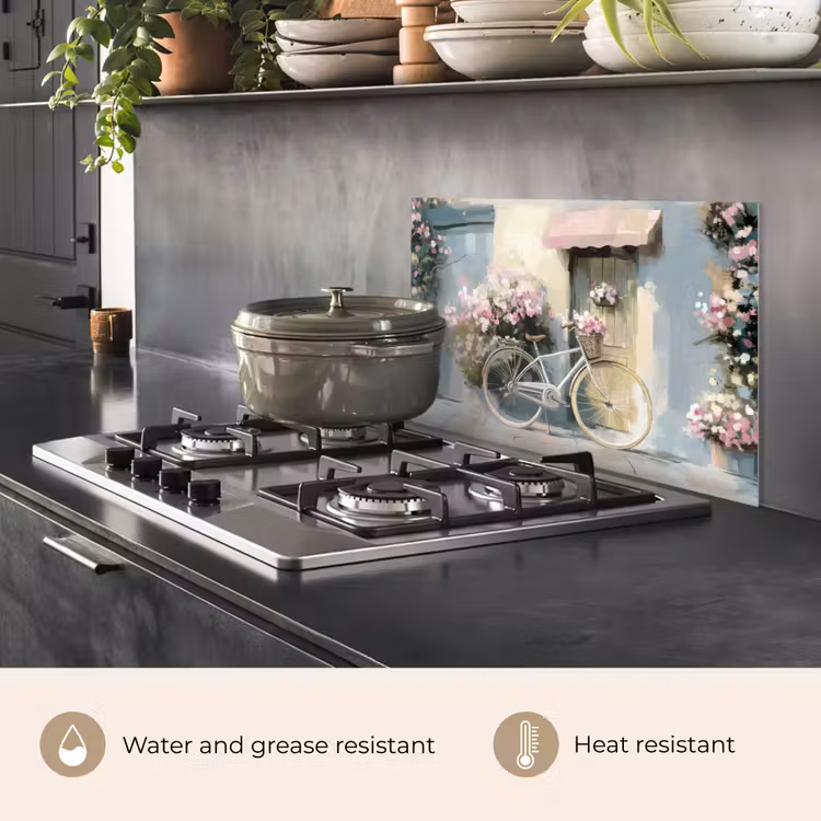 Kitchen splashback for hob - Bicycle - Pastel colors - Flowers — 2