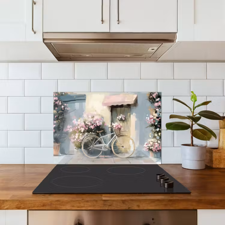 Kitchen splashback for hob - Bicycle - Pastel colors - Flowers — 3