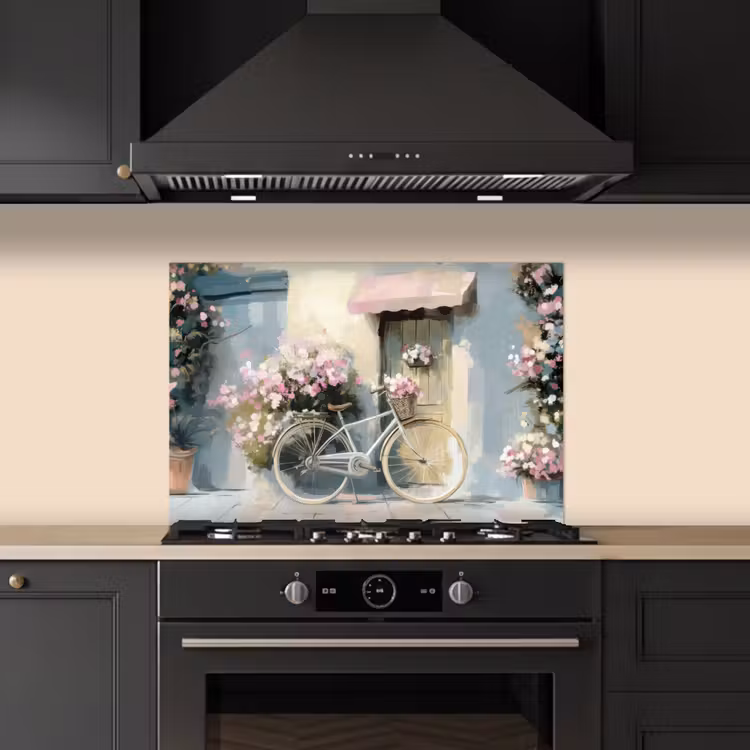 Kitchen splashback for hob - Bicycle - Pastel colors - Flowers — 5