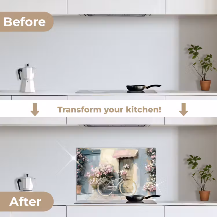 Kitchen splashback for hob - Bicycle - Pastel colors - Flowers — 7