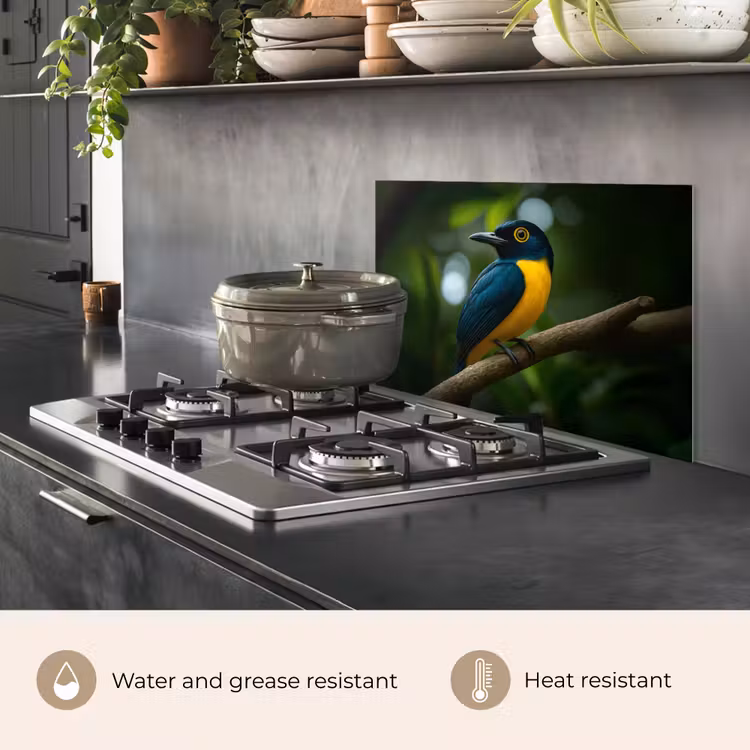 Kitchen splashback for hob - Bird - Branch - Yellow - Leaves — 2